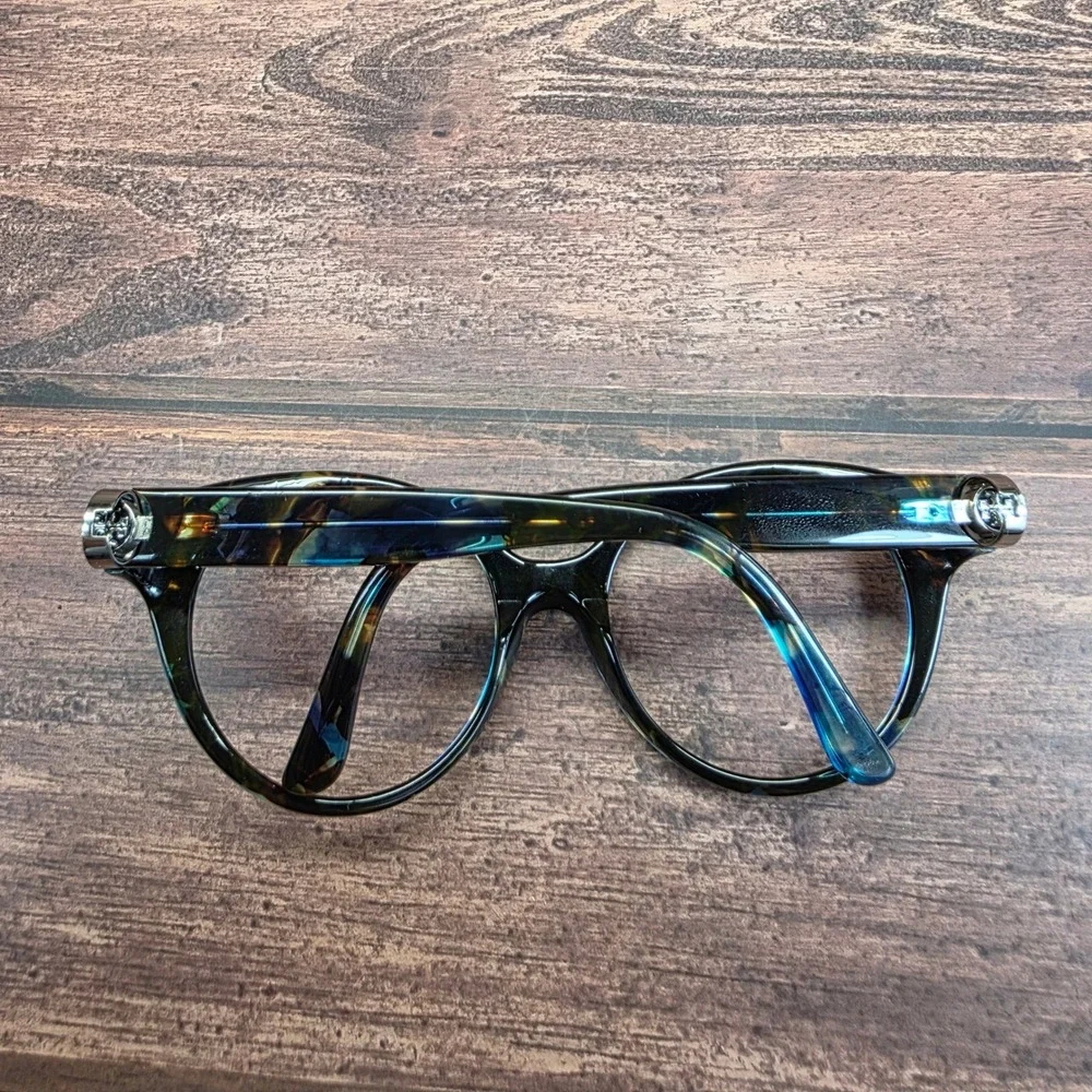 Tory Burch Tortoiseshell Round Cat-Eye Glasses with Blue Accents